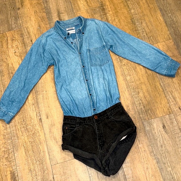 One Teaspoon Denim Chambray Blue Black Short Jumpsuit Romper Size Small - Picture 1 of 7